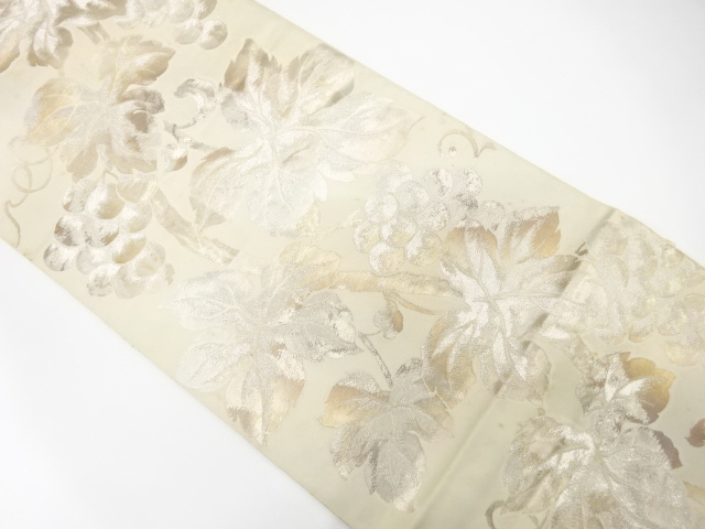 JAPANESE KIMONO / ANTIQUE FUKURO OBI / SILK / WOVEN GRAPE ARABESQUE